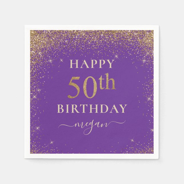 Serviette En Papier Elégante Parties scintillant violette 50ème annive (Devant)