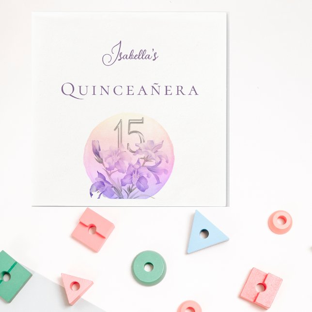 Serviette En Papier Elégante Pastel Floral Quinceanera Party (Créateur téléchargé)