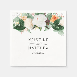 Serviette En Papier Elégante Pêche blanc Aquarelle Mariage de automne