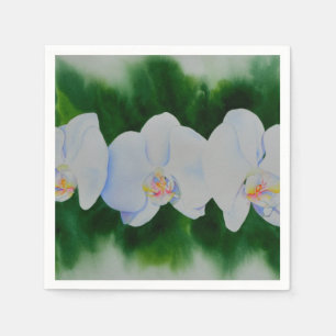 Serviette En Papier Elégante peinture d'orchidée tropicale blanche