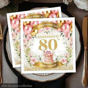 Serviette En Papier Élégante personnalisation 80e anniversaire de la f
