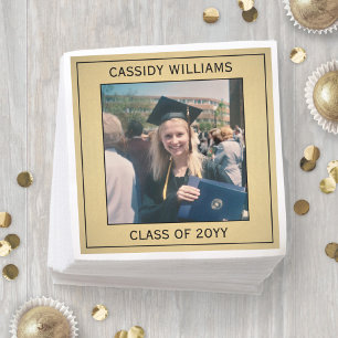 Serviette En Papier Élégante photo Black and Gold Faux Foil Graduation