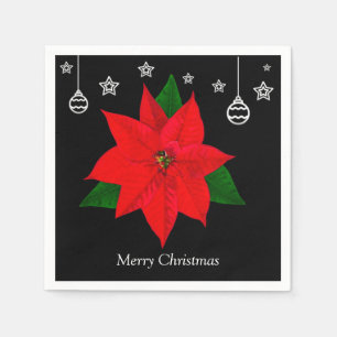 Serviette En Papier Elégante Poinsettia Flower sur noir