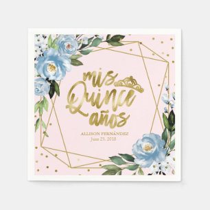 Serviette En Papier Elégante Quinceanera Florale Bleue
