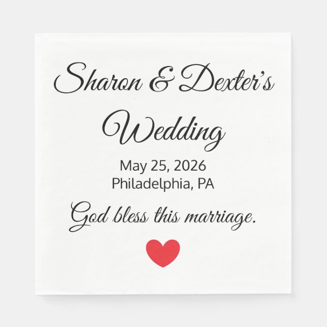 Serviette En Papier Elégante Réception de mariage blanc et noir (Devant)