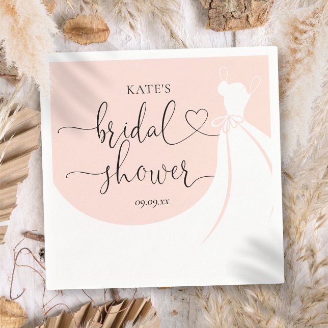Serviette En Papier Élégante robe de mariage rose-bleu Fête des mariée (Elegant Wedding Dress Blush Pink Bridal Shower Napkins)