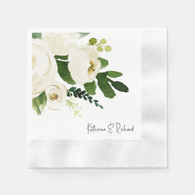 Serviette En Papier Elégante Rose blanche Personnalisée Cocktail Maria (Devant)