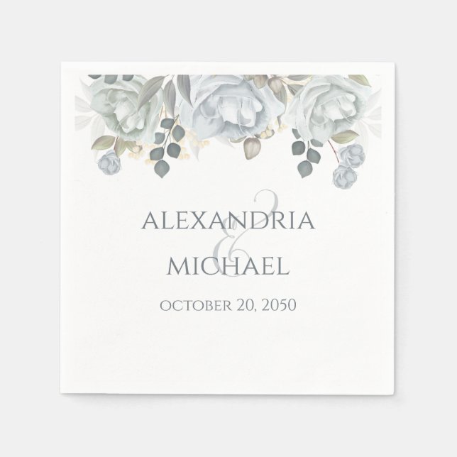 Serviette En Papier Élégante Rose de Mariage Fleurie Simple Poussiéreu (Devant)