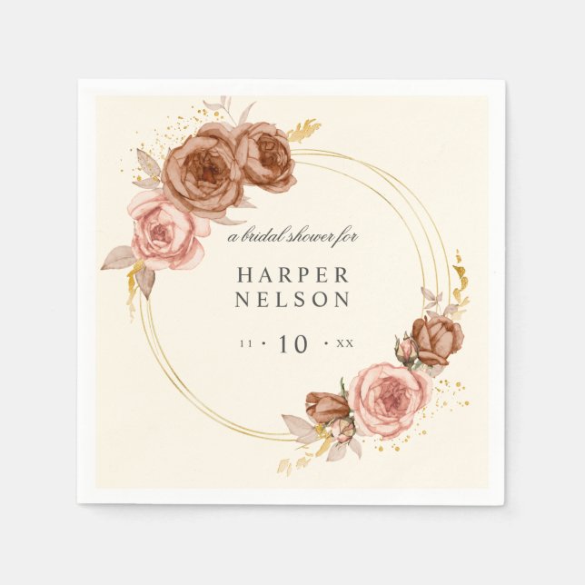 Serviette En Papier Élégante rose douce roses wreath douche nuptiale (Devant)