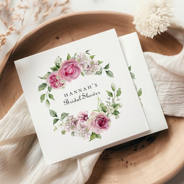 Serviette En Papier Élégante Rose rose Floral Baby shower ou nuptiale (Créateur téléchargé)
