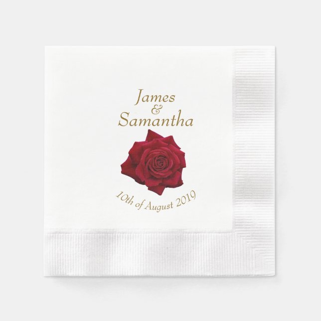 Serviette En Papier Élégante Rose rouge - Mariage (Devant)