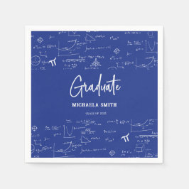 Serviette En Papier Élégante Royal Blue Script Math Graduate Party