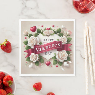 Serviette En Papier Elégante Saint Valentin Design avec Roses, Coeurs
