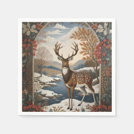 Serviette En Papier Élégante scène hivernale de cerfs