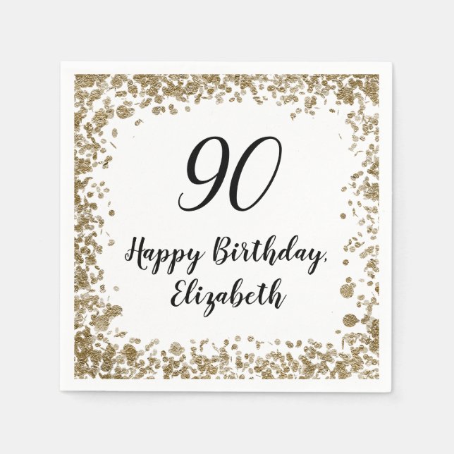 Serviette En Papier Élégante Serviettes 90e Anniversaire Avec Séquins  (Devant)