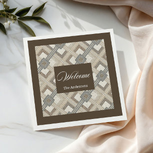 Serviette En Papier Élégante serviettes Brown ivoire Nom personnalisé 