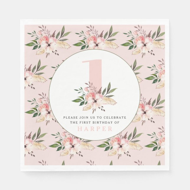 Serviette En Papier Élégante serviettes de fête fleurie rose (Devant)