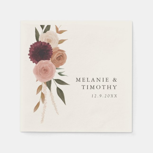 Serviette En Papier Élégante serviettes de Mariage floral de prune bor (Devant)