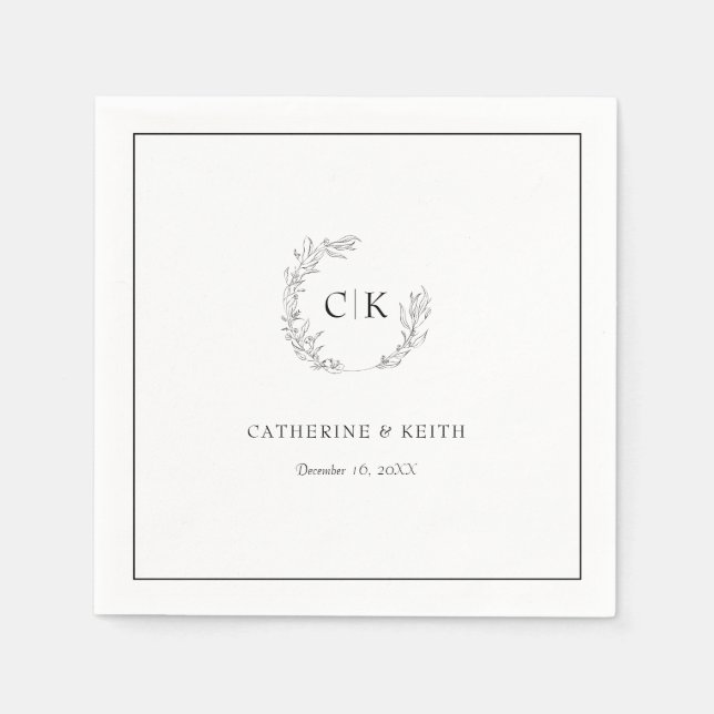 Serviette En Papier Élégante serviettes Mariage Monogram (Devant)