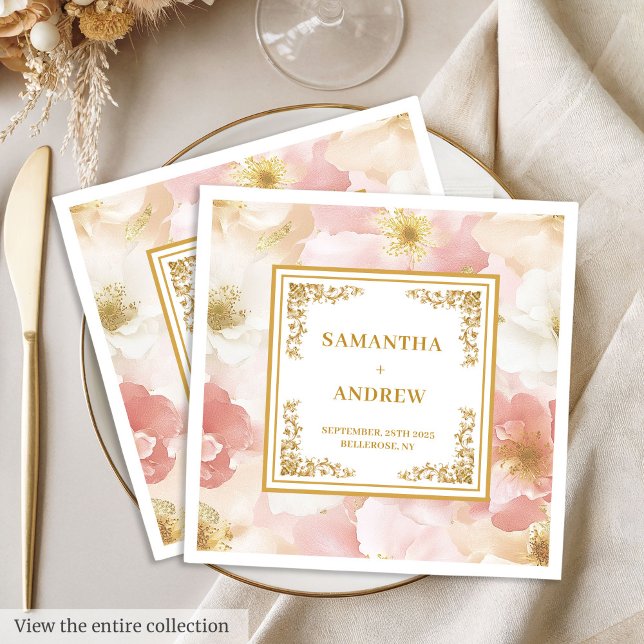 Serviette En Papier Élégante serviettes mariages en ivoire rose poussi (Elegant dusty pink ivory floral wedding napkins)