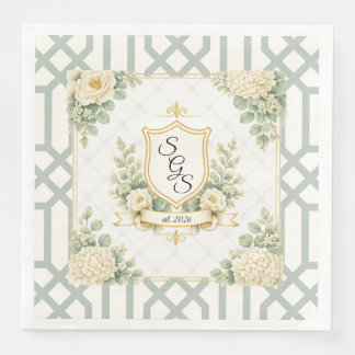 Serviette En Papier Élégante Soirée de Jardin d'Été Monogramme Floral
