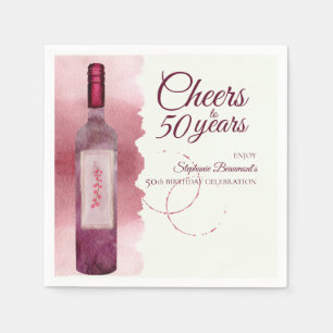 Serviette En Papier Elégante Soirée moderne Vin rouge 50e fête d'anniv