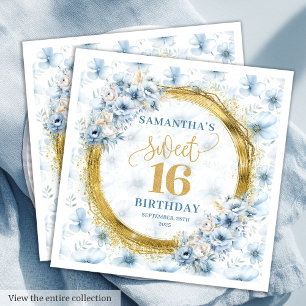 Serviette En Papier Élégante Sweet sixteen bleu or Dusty