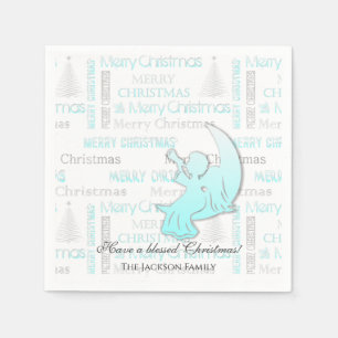 Serviette En Papier Élégante typographie de Noël Turquoise et Argent