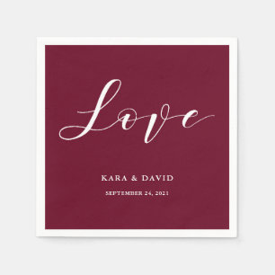 Serviette En Papier Élégante typographie Marsala Amour Mariage