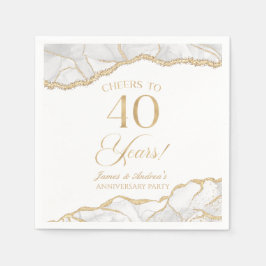Serviette En Papier Elégante White Gold Agate 40e Anniversaire Party
