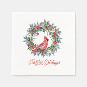 Serviette En Papier Élégantes Bonnes Fêtes couronnes cardinal rouge