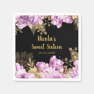 Serviette En Papier Élégantes fleurs de lilas et d'or pour un Sweet Si