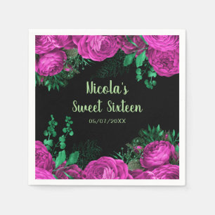 Serviette En Papier Élégantes fleurs rose chaud pour Sweet Sixteen