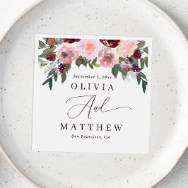 Serviette En Papier Élégantes fleurs roses roses. Mariage fleuri du ja