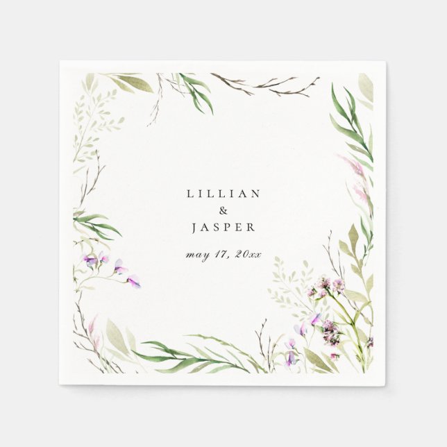 Serviette En Papier Élégantes fleurs sauvages botaniques (Devant)