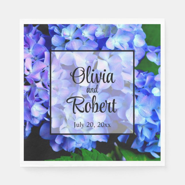 Serviette En Papier Elégantes hydrangées florales violettes bleues (Devant)
