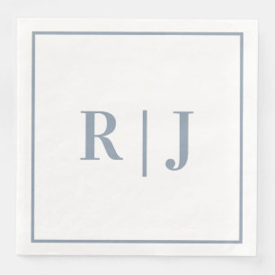 Serviette En Papier Élégantes Initiales de Monogramme Bleu Poussiéreux