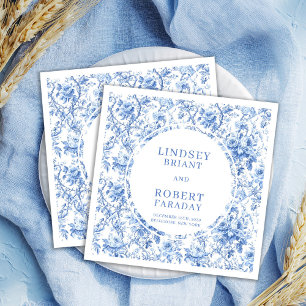 Serviette En Papier Élégantes roses de toile de Jouy bleu profond pers
