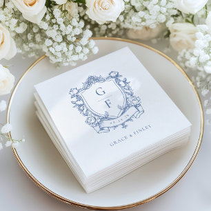 Serviette En Papier Élégantes Roses Françaises Monogramme Crête Mariag
