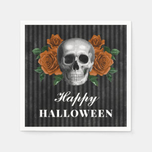 Serviette En Papier Élégantes roses gothiques et crâne Joyeux Hallowee
