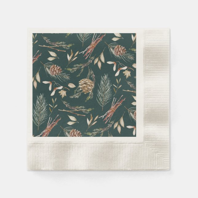 Serviette En Papier Élégantes serviettes d'hiver avec Pinecones (Devant)