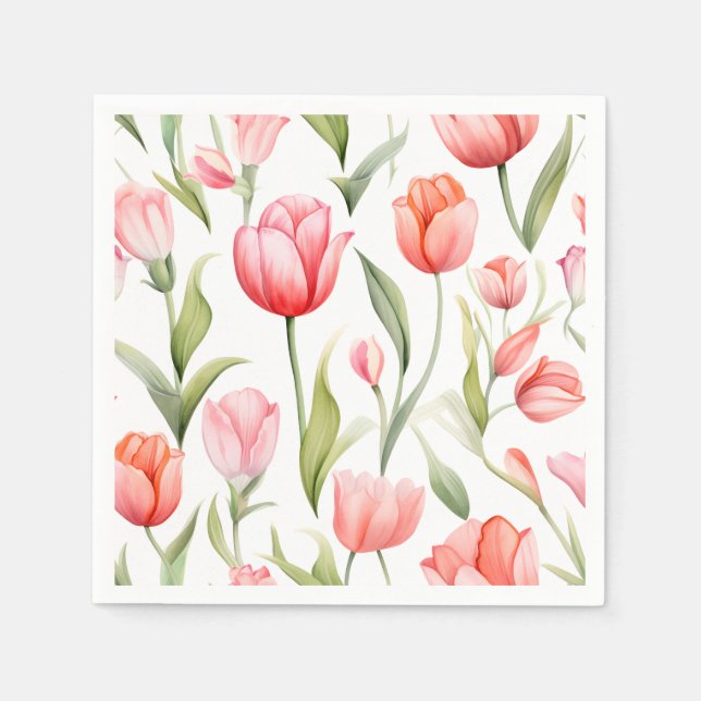 Serviette En Papier Élégantes tulipes aquarelles (Devant)