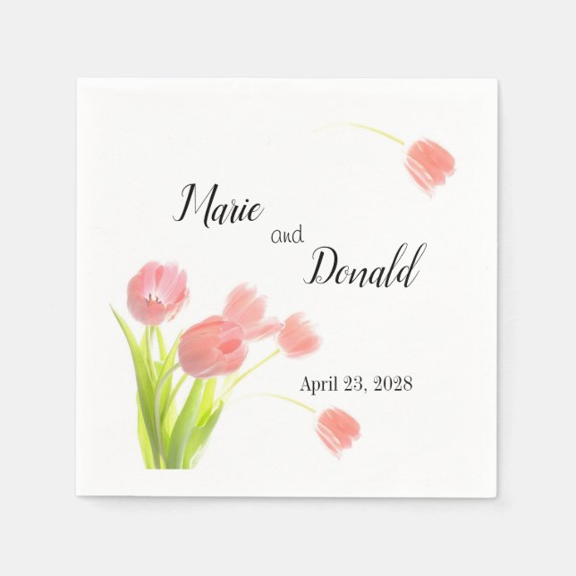 Serviette En Papier Élégantes Tulipes Roses Douces (Devant)