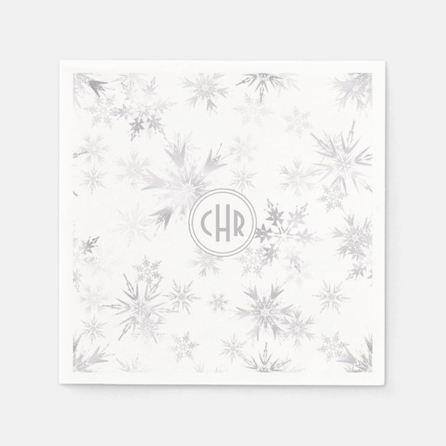 Serviette En Papier Élégants flocons blancs d'hiver (Devant)