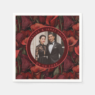 Serviette En Papier Élégants Pétales de Lys de Calla Rouges Mariage Vi