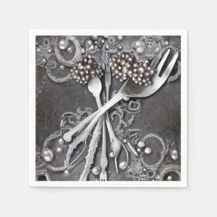 Serviette En Papier Éléments vintages et perles Mariages 4