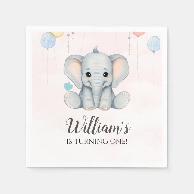 Serviette En Papier Eléphant 1er anniversaire (Devant)