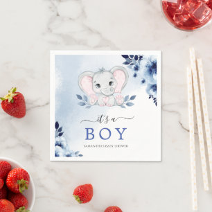 Serviette En Papier Elephant Avec Bleu Anemones Baby shower Garçon
