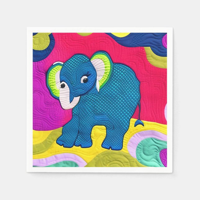 Serviette En Papier Eléphant Bébé Bleu Cute - Design Quilt (Devant)