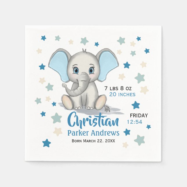 Serviette En Papier Eléphant Bébé mignon avec oreilles bleues Boy Stat (Devant)